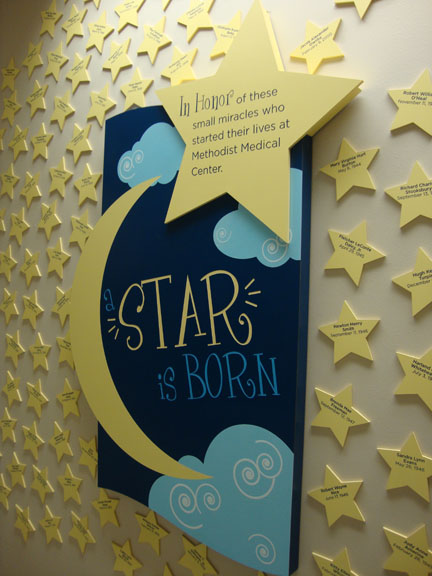 The beautiful, new "A Star Is Born" display is featured in the main corridor leading to the Family Birthing Center.