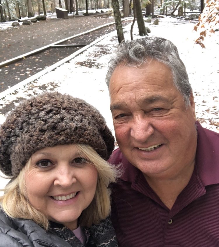 Melanie and Gailen Porter in the snow