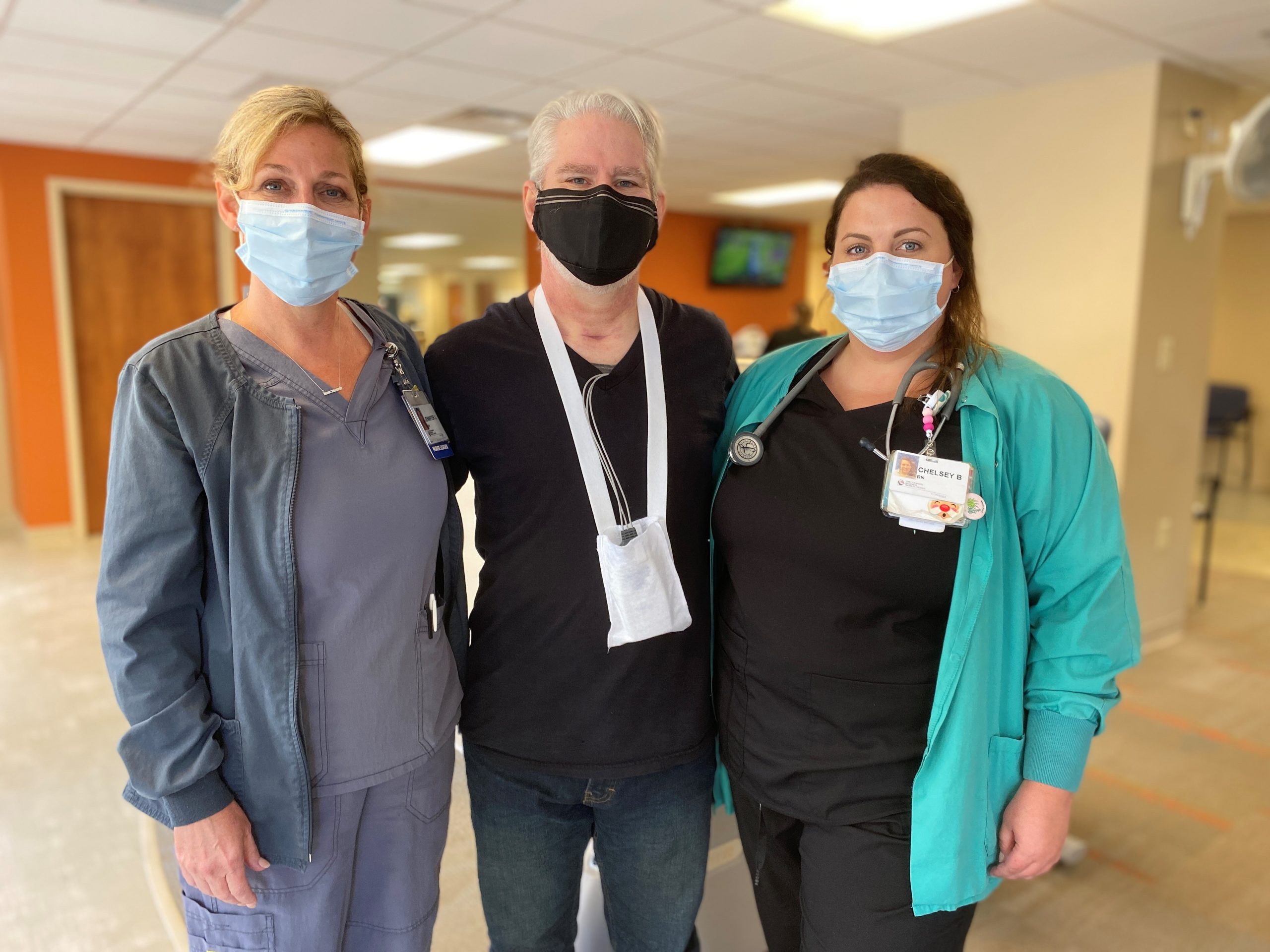 Ensor with nurses Jennifer Lamb and Chelsea Benson