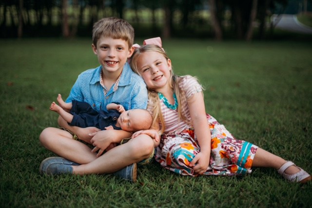 The Kirby children: Cian, 8, and Teagan, 5, with their new baby brother Lochlan.