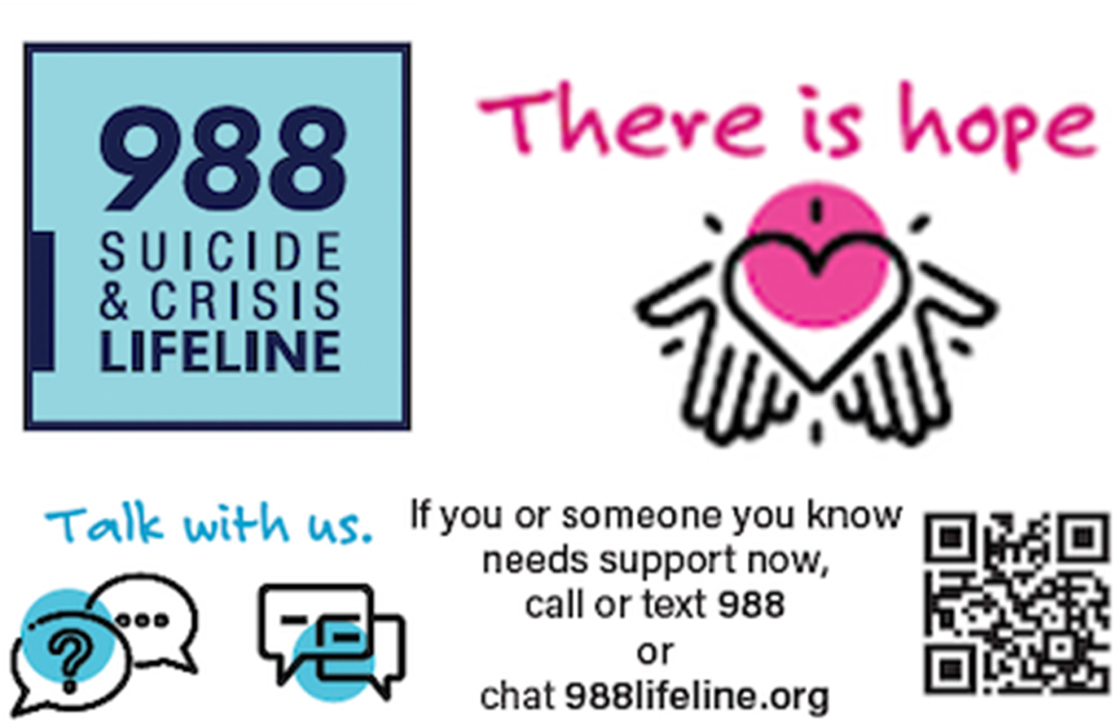 graphic with suicide hotline number and message of hope