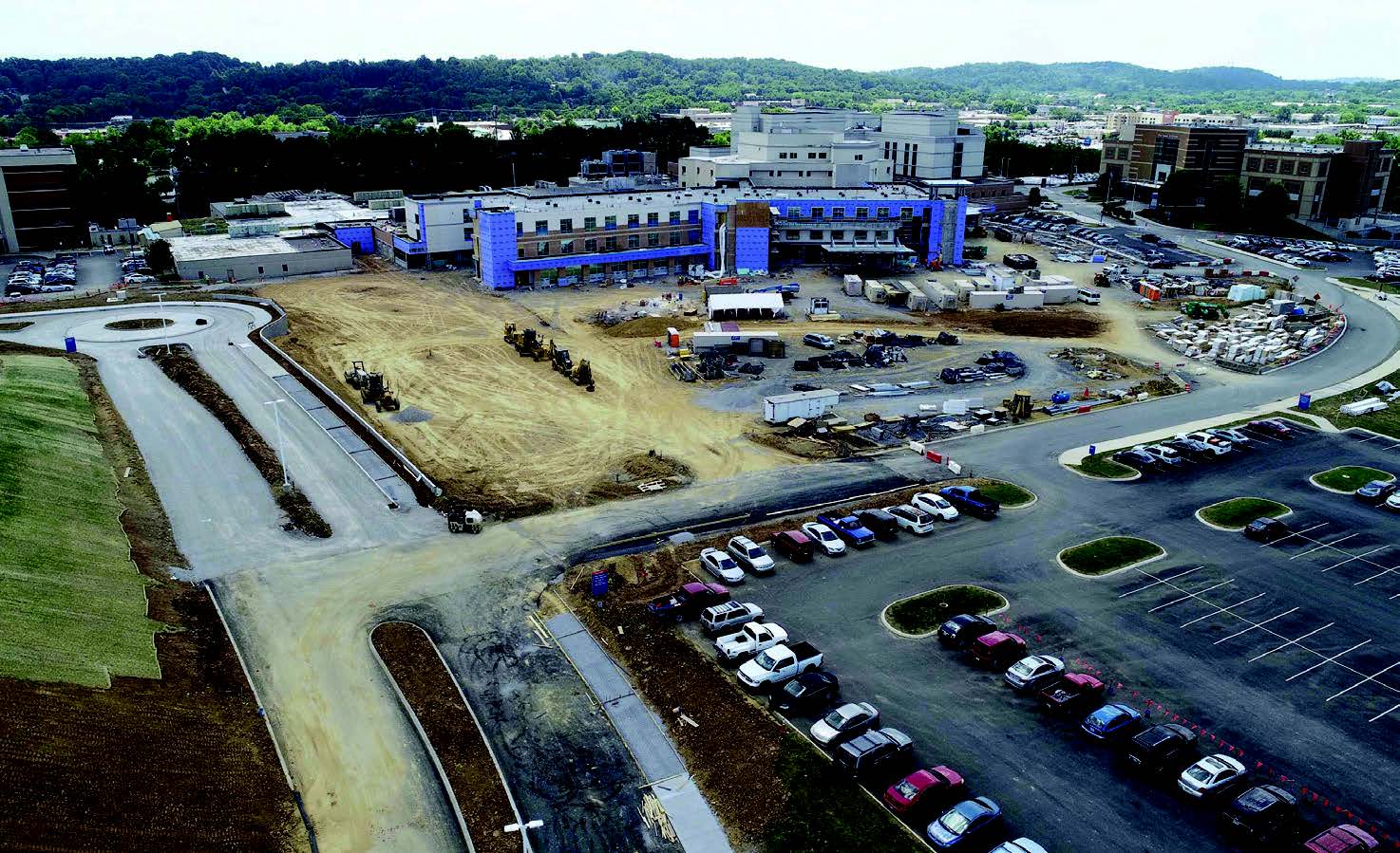 Aerial view of newly re-opened Park West Blvd through Parkwest campus.