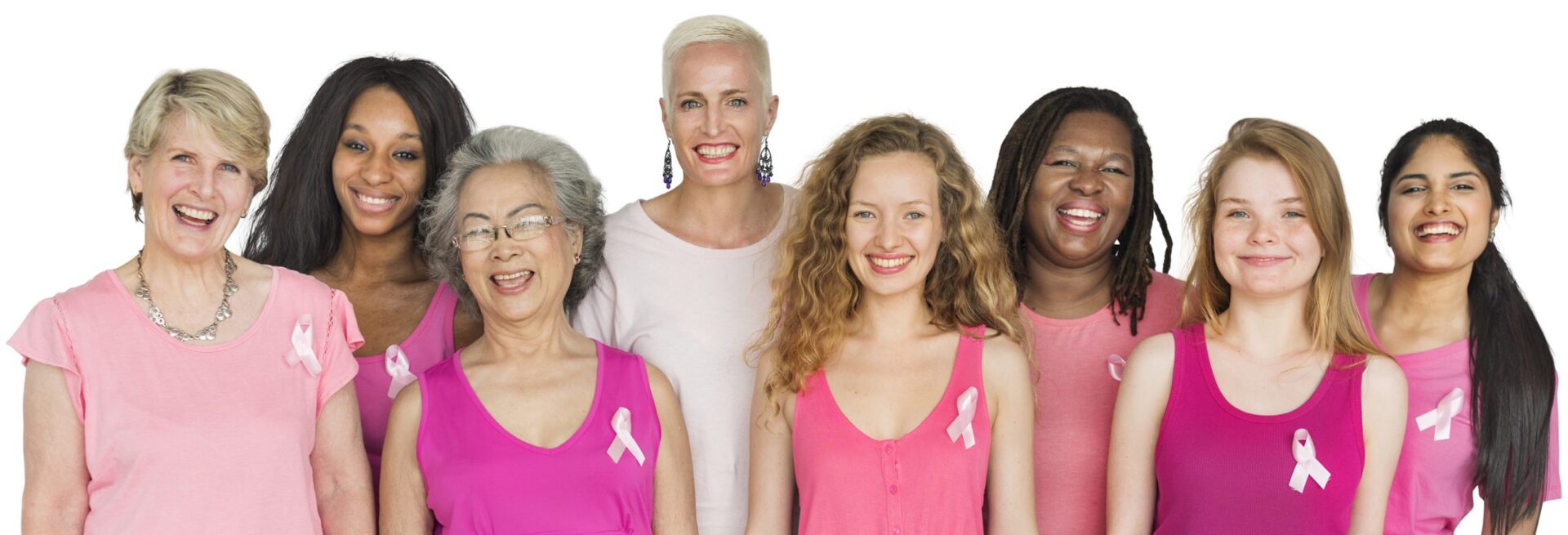 group of women all dressed in pink.