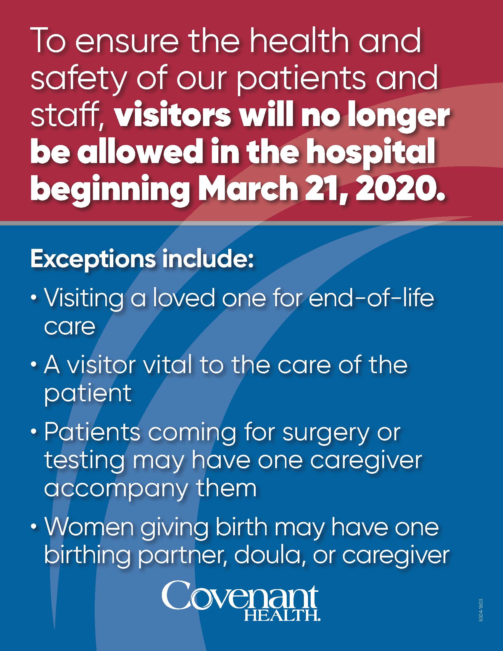 Updated visitor restrictions 3-21-20