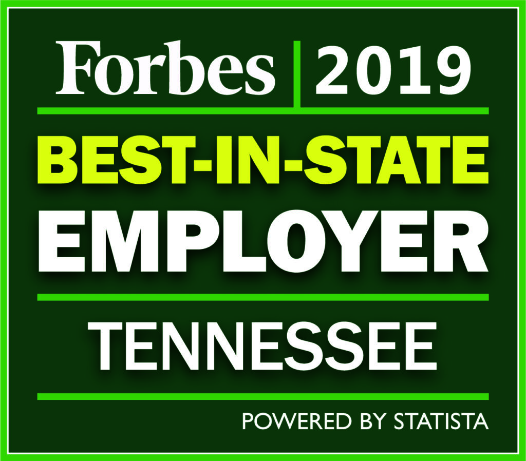 Forbes_BISE2019_Siegel_TN_Var01 Forbes 2019 Best-in-State Employer award for Tennessee, powered by Statista, is featured on a green background with bold white and yellow text and the Forbes logo.