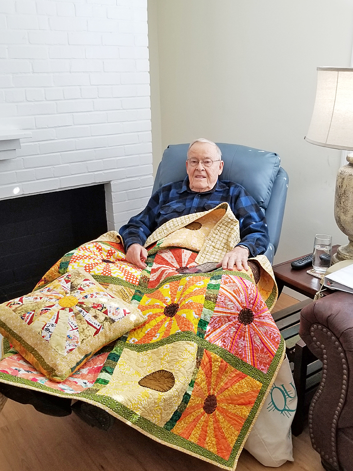 Mr. Bobby Suttles of Crossville, recently received a quilt and a matching pillow from quilting guild member and Hospitality House volunteers, Debbie Robbie.