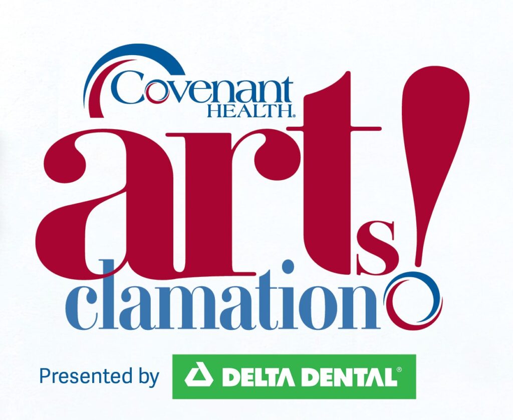 Logo featuring Covenant Health artsclamation in stylized red letters, presented by Delta Dental, whose green and white logo appears at the bottom.