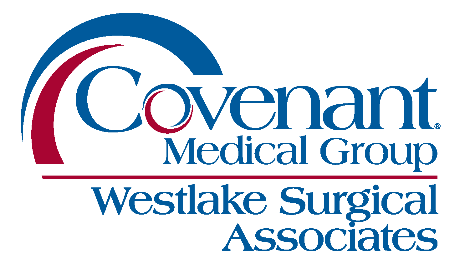 Covenant Medical Group Westlake Surgical Associates logo features a red and blue swoosh design surrounding the &ldquo;C&rdquo; in Covenant.