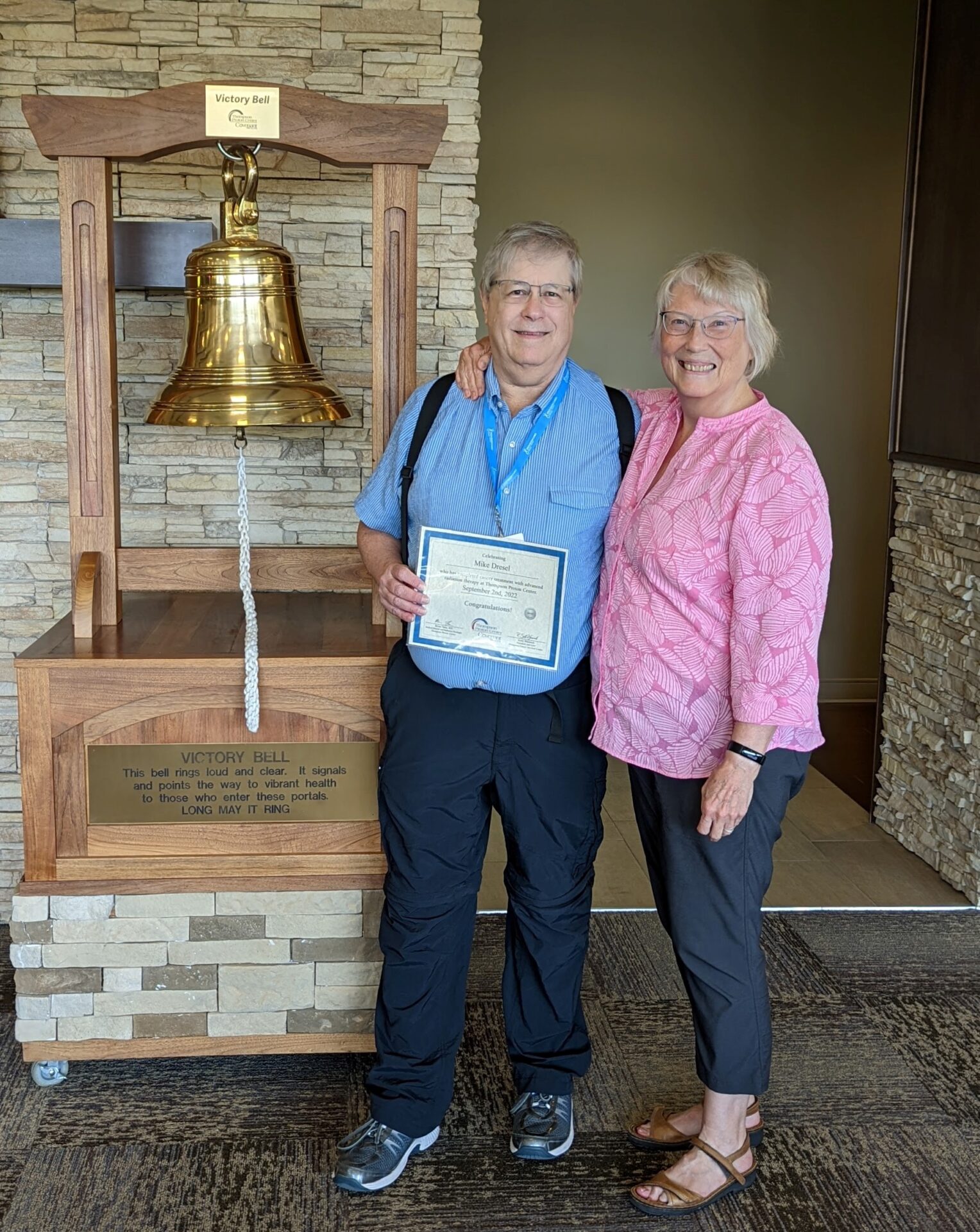 Mike Dresel poses with his wife, Donna, after completing proton therapy treatment at Thompson Proton Center in Knoxville, TN. 
