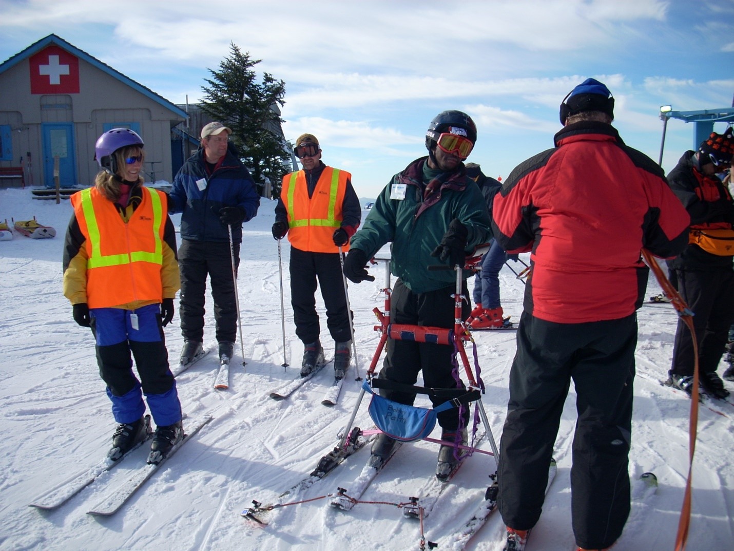 a group skiing