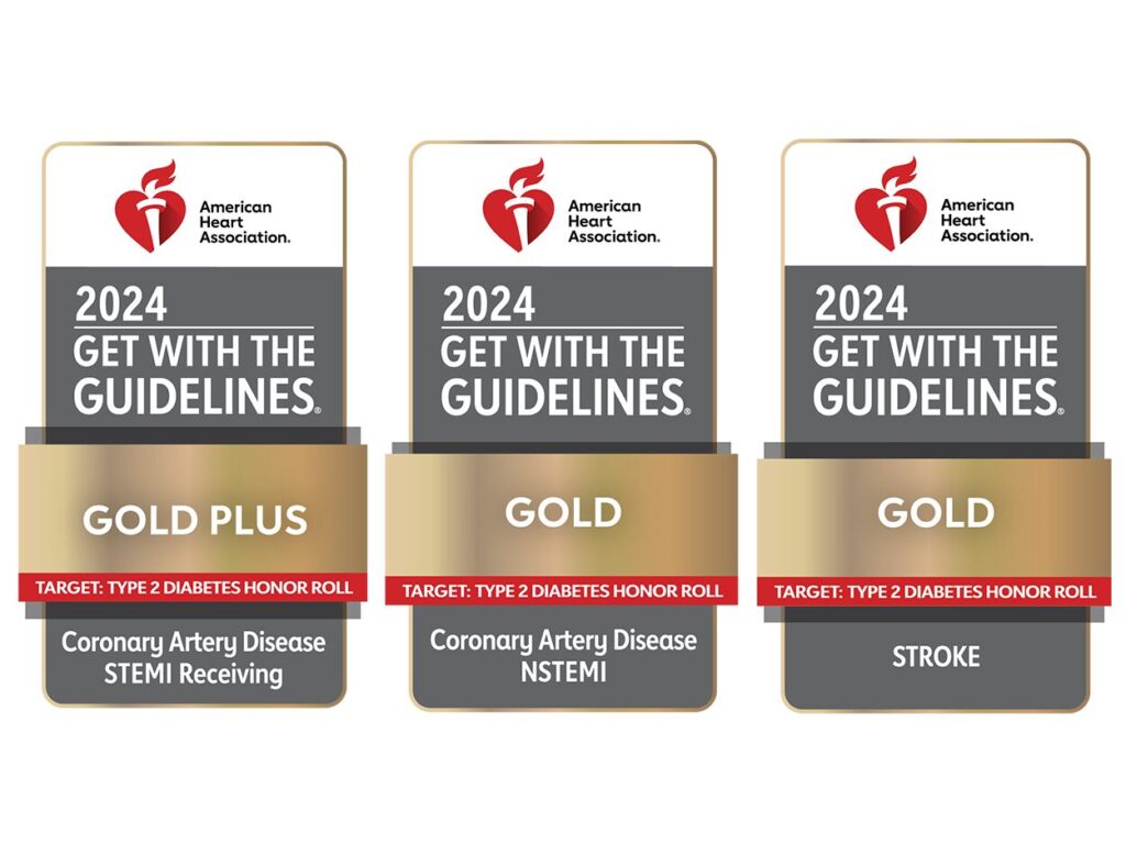 2024 AHA Get With The Guidelines STEMI Gold Plus Type 2 Diabetes NSTEMI Gold Type 2 Diabetes Stroke Gold Type 2 Diabetes logos