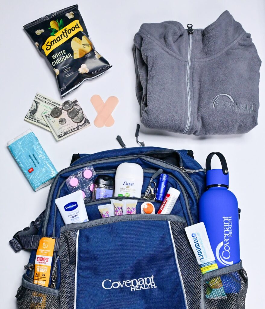Backpack full of emergency supplies for school