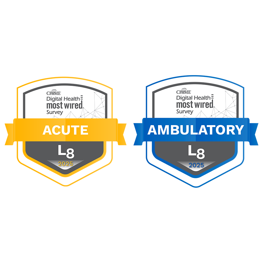 College of Health Information Management Digital Health Most Wired Level 8 Acute and Level 8 Ambulatory logos.