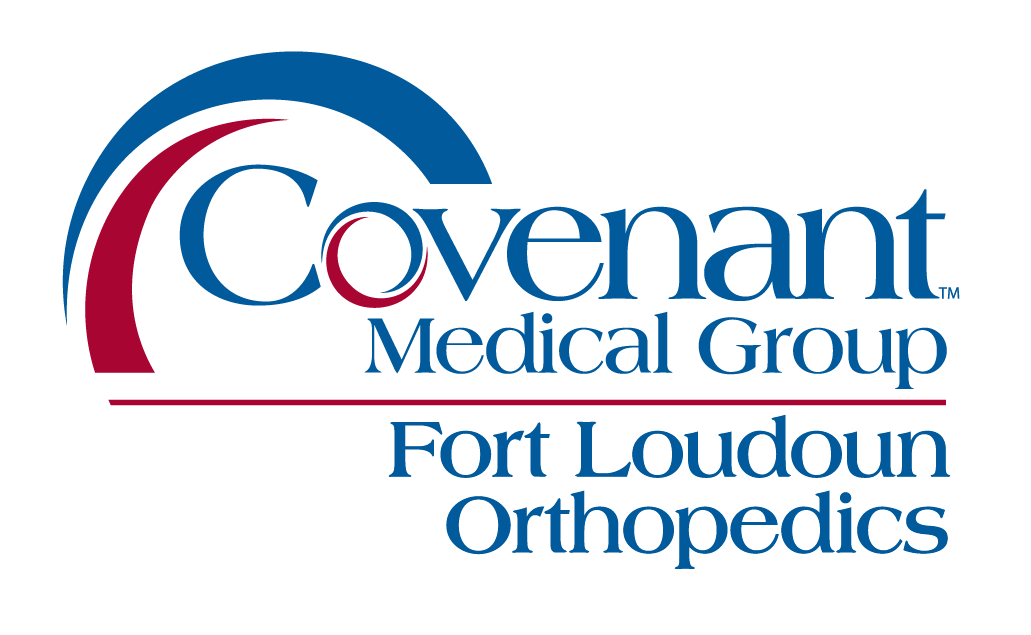 Logo for Covenant Medical Group Fort Loudoun Orthopedics, featuring blue and red curved lines and blue text on a white background.