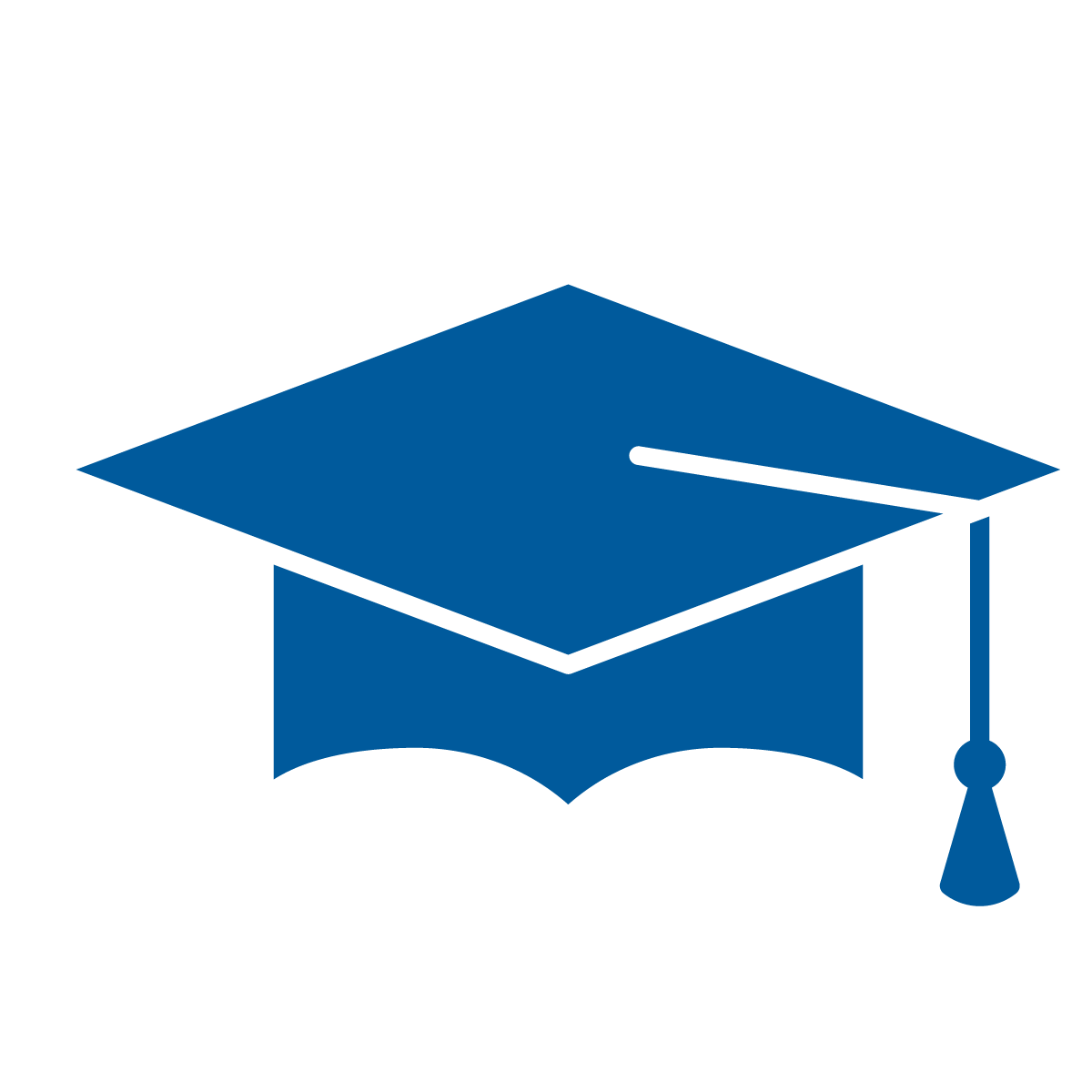 A simple blue graduation cap with a tassel, displayed on a plain white background.