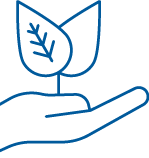 Outline drawing of a hand holding two leaves, one with a visible vein pattern, symbolizing care for nature or environmental protection—reflecting Covenant Health’s commitment to employee benefits and well-being.