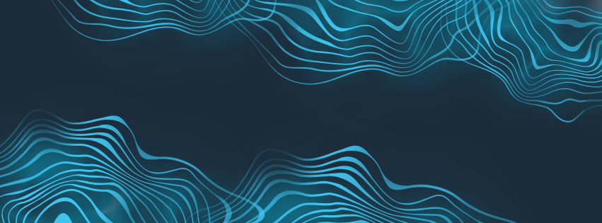 Abstract blue background featuring wavy, glowing lines forming organic, flowing shapes along the top and bottom edges, with a dark central area creating a sense of depth and movement.